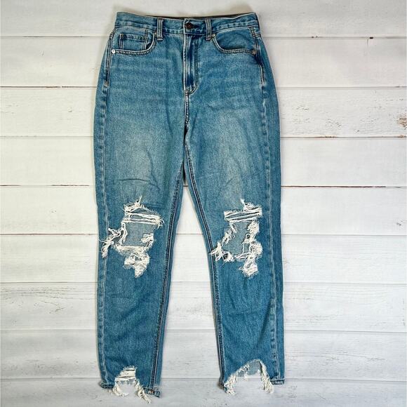 American Eagle Skinny Mom Jeans Women's 4 Blue Distressed Light Wash High Rise - Picture 2 of 9